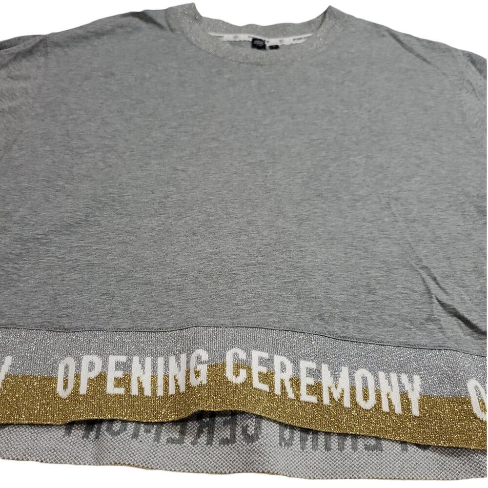 Opening Ceremony | Grey Cropped Shirt w/Gold and Silver Metallic Band | Sz Large